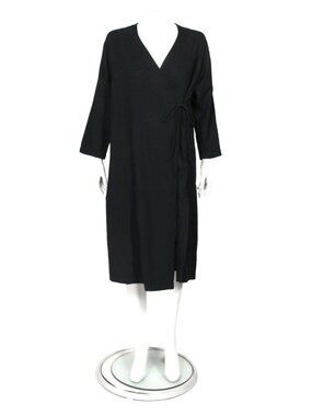 MUJI Black Cotton Blend Wrap Japanese Minimalist Dress size XS /867